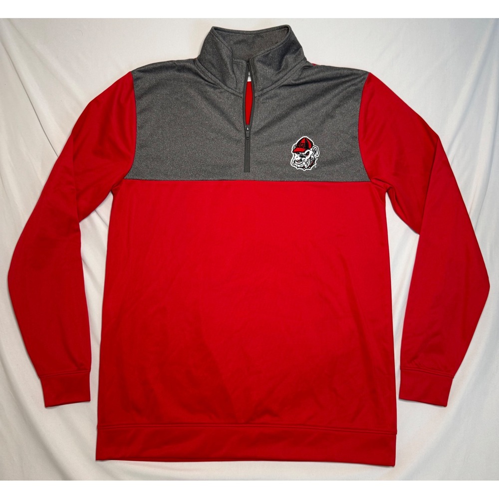 Men's Red and Gray Quarter-Zip Sweater